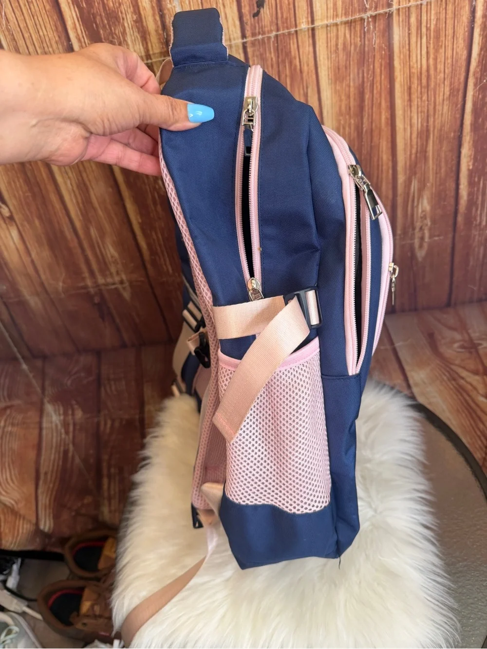 Kids Space Astronaut Backpack Navy Blue Pink USB Port School Travel Bag